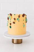 Birthday Cake Modern Florals - yellow cake with teal and brown floral details