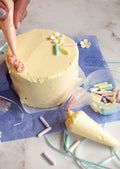DIY Cake Decorating Box - open box with blank cake, piping bags and sprinkles