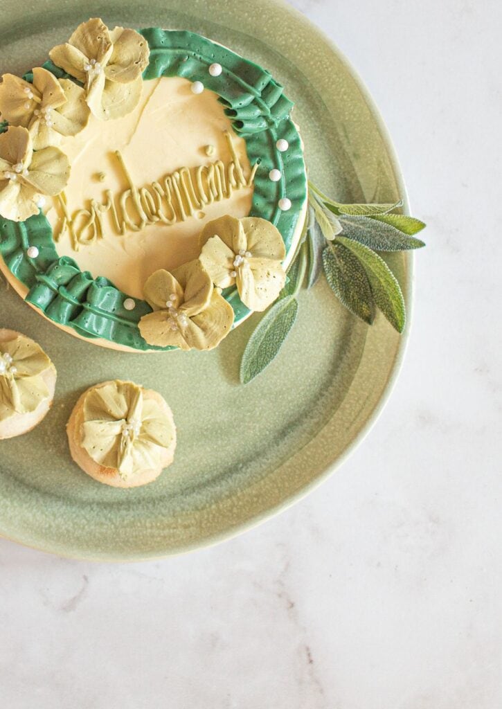 Luxury Cake Gift Box - sage green bridesmaid cake top view