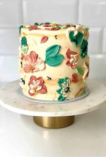 Birthday Cake Khloris - top view with floral buttercream decoration